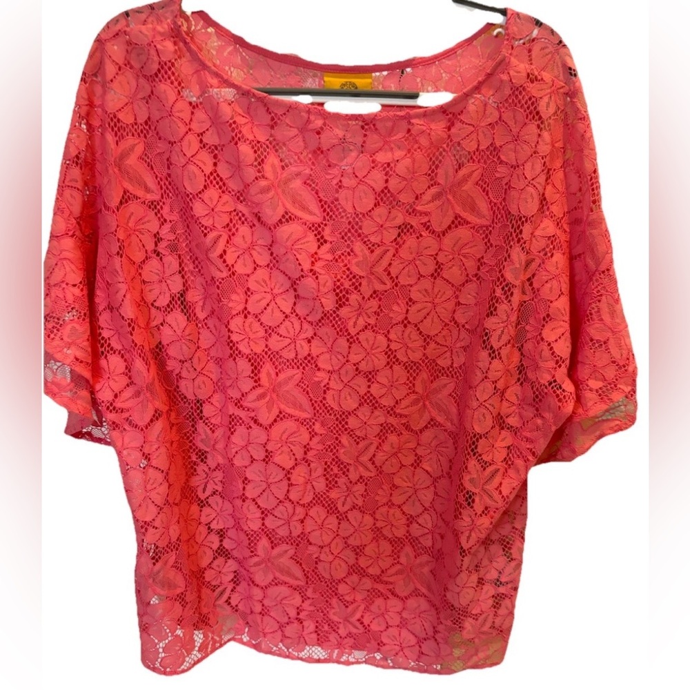 Ruby Rd Coral Floral Lace Top, Size M EUC